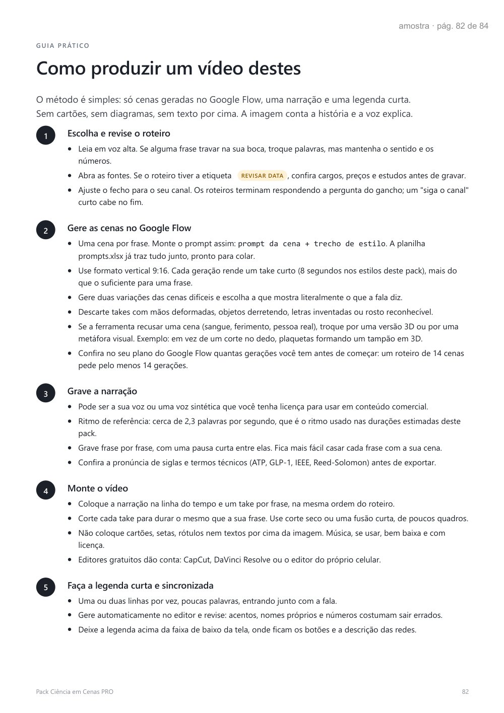 Página 82 do PDF: guia prático, como produzir um vídeo destes, passos 1 a 5